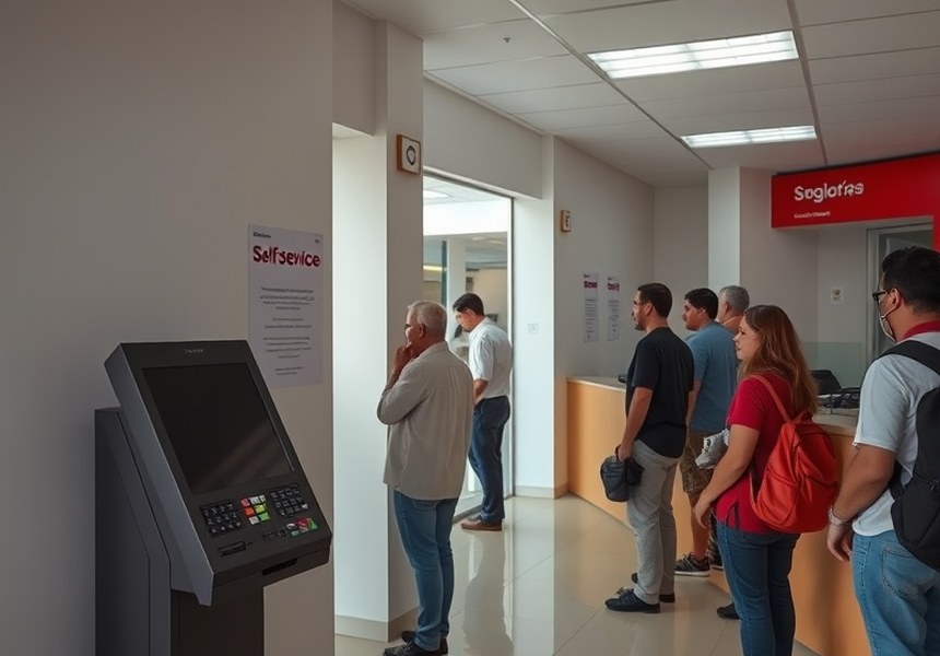 Antes — Terminal fuera de servicio en horario de alta demanda: la espera se traslada a la caja.